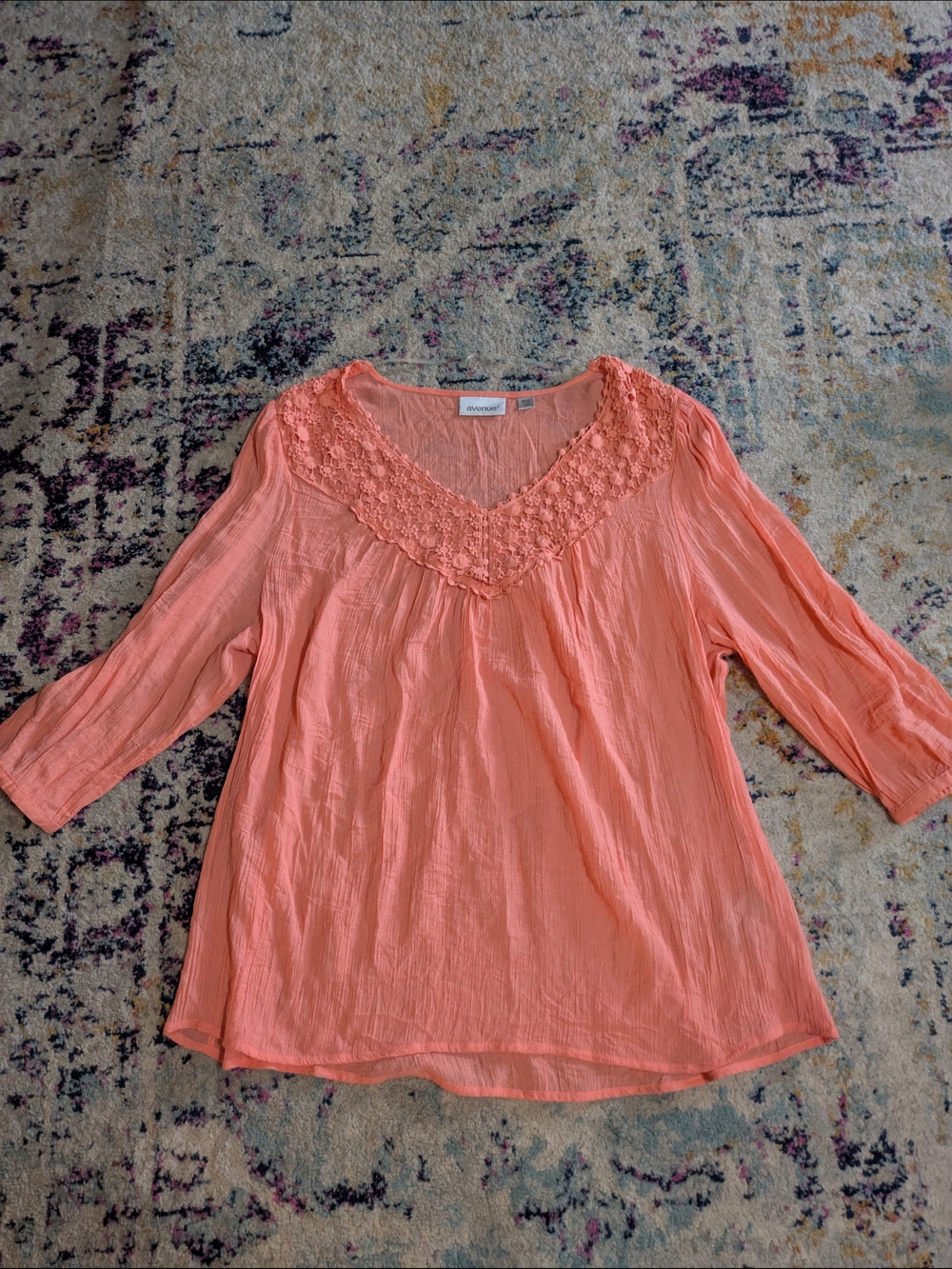 Avenue Coral Crochet V-Neck Tunic